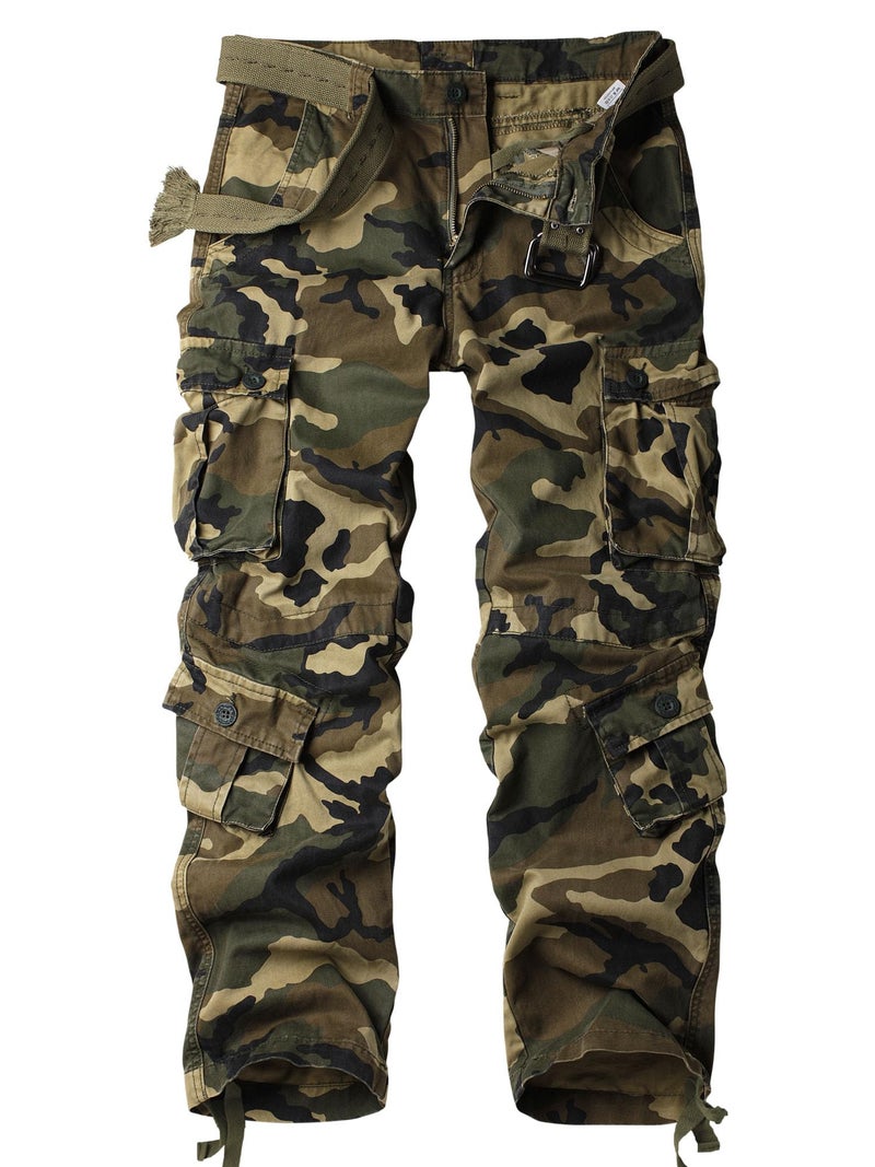 AKARMY Men's Camo Cargo Work Pants Cotton Military Army Casual Tactical Wild Combat Pants with 8 Pockets M Camo 34x32 - Image 1